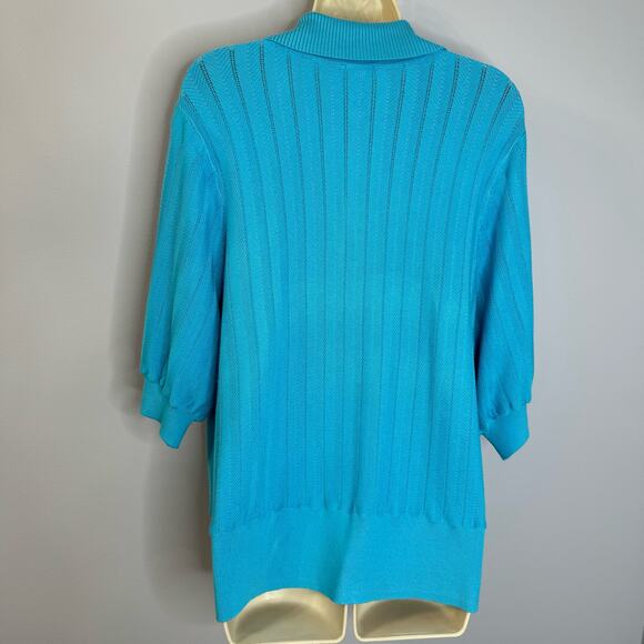 Talbots Johnny Collar Knit Polo Sweater Short Sleeve Textured Chevron Blue XL - Picture 7 of 9